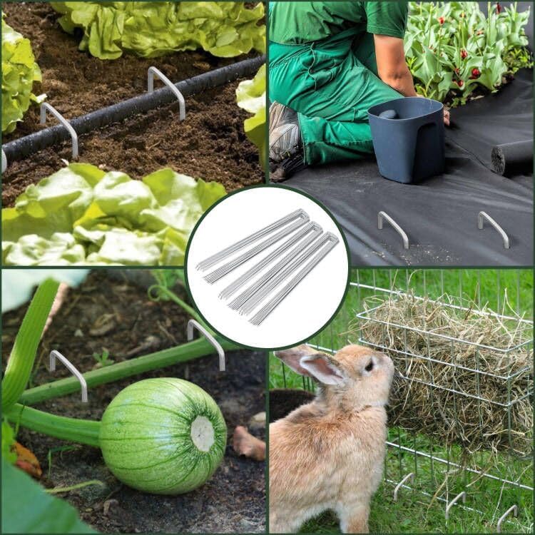 FEED GARDEN 6 Inch 50 Pack Hot-dip Galvanized Landscape Staples Plant Cover Spikes 11 Gauge Tent Stakes Garden Stakes Landscaping Fabric SOD Pins Yard Pins for Decoration Weed Barrier Fabric