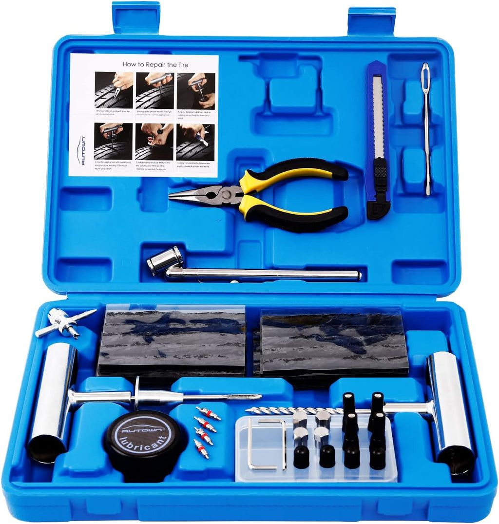 AUTOWN Tire Repair Kit - 68pcs Heavy Duty Tire Plug Kit, Universal Tire Repair Tools to Fix Punctures and Plug Flats Patch Kit for car Motorcycle, Truck, ARB，ATV, Tractor, RV, SUV, Trailer