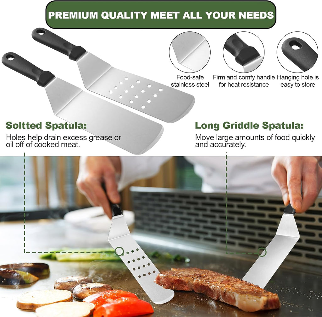 35PCS Griddle Accessories Kit, Flat Top Grill Accessories Set for Blackstone and Camp Chef, Grill Spatula Set with Enlarged Spatulas, Basting Cover, Scraper for Outdoor Barbecue