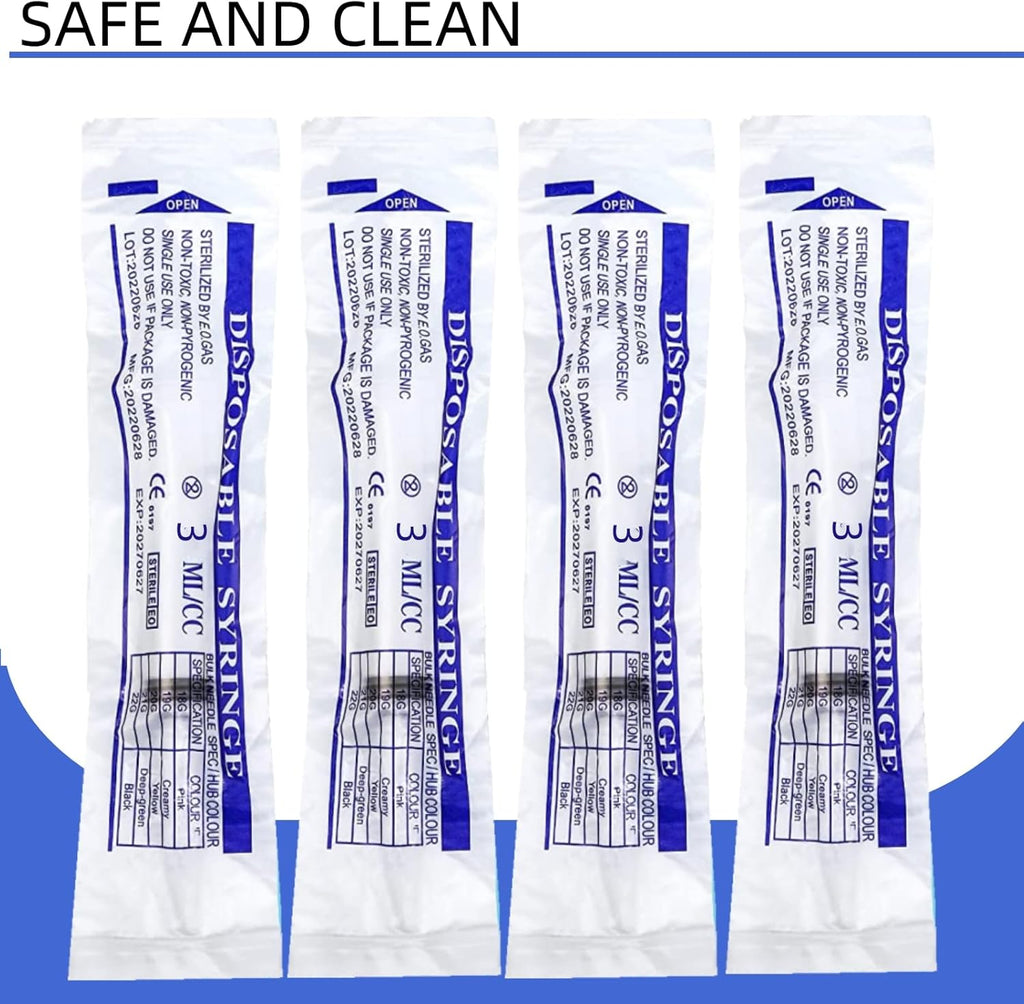 100 Pack Disposable 3ml/cc Lab Syringes with 23Ga 1 Inch Needle Luer Lock, Individually Sealed Packed