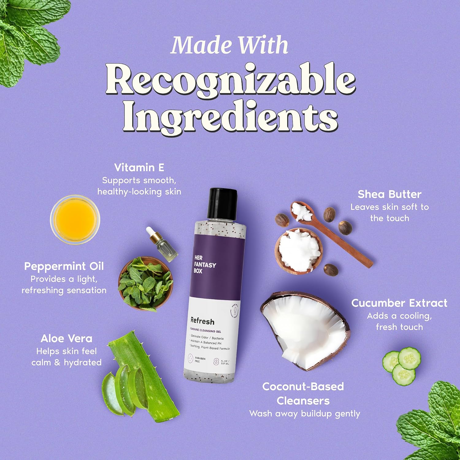 Her Fantasy Box | Refresh pH Balancing Shower Gel - Natural Feminine Hygiene Solution for Gentle Cleansing, Odor Control, and Skin Nourishment - pH-Balanced Formula for All Skin Types (8 oz)