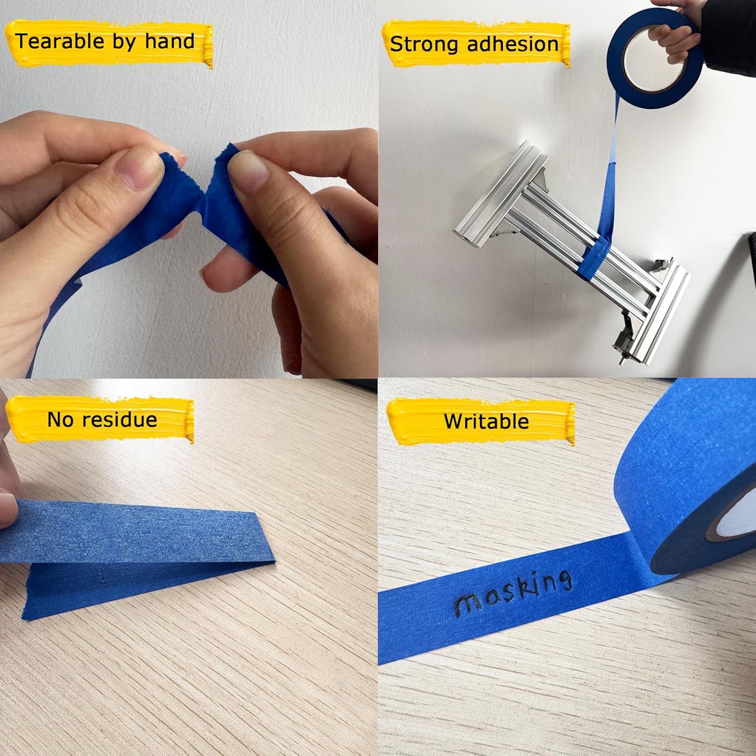 4 Rolls Premium Painters Tape, Blue Tape, Masking Tape, Paint Tape for Multi-Purpose, Painting, Painter's, DIY Crafts Arts (88yd =0.94IN*22yd*4) Decoration Labeling No Residue, Easy Removal
